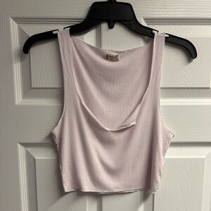 Free People Intimately Pink/White Ribbed Basic Cropped Tank Size Small